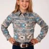 Girl's Roper Stepped Aztec Snap Front Shirt #03-080-0067-0770BU