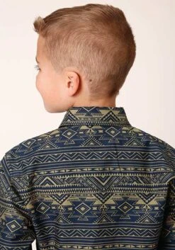 Boy's Roper Navy Aztec Stripe Long Sleeves #03-030-0067-1010 -Little Cowboys 14cdbbe9437c4e4d074c7fa716b51ccf