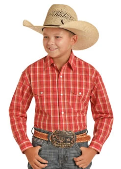 Boy's Panhandle Red & White Plaid Long Sleeve #C0S9352