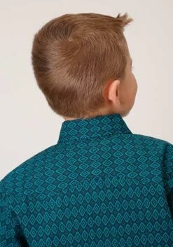 Boy's Roper Green & Blue Pattern Long Sleeve #03-030-0064-1011 -Little Cowboys 8e11d0e1abede30db39e7197393e6b7b