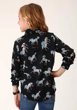 Girl's Roper Black Horse Print Long Sleeves #03-080-0590-0154 -Little Cowboys 9bbc12e25699ac0ab06bc352f04a1a65